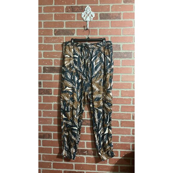 Nicole Miller New York Blue & Brown Drawstring Cargo Harem Jogger Pants - Picture 1 of 10